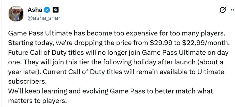 Дешевле, но без Call of Duty: Microsoft объявила об изменении ценовой политики Xbox Game Pass