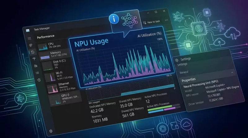 Мониторинг NPU в Диспетчере задач Windows 11