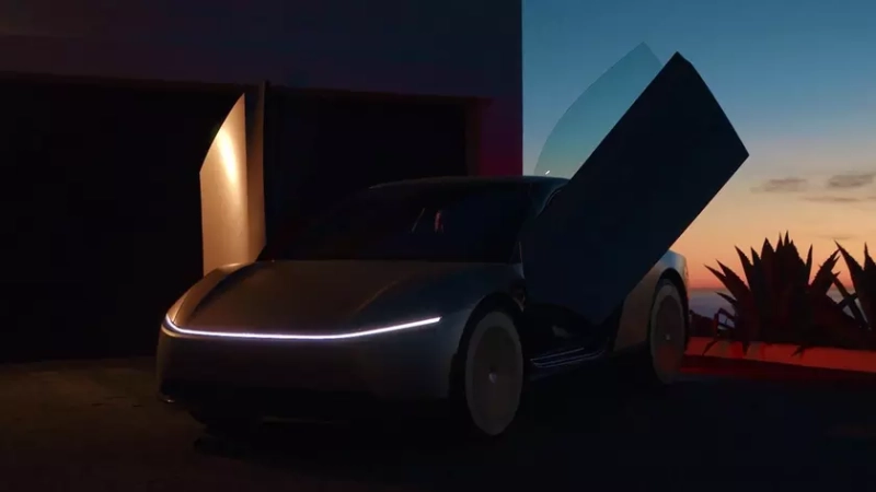 Беспилотное такси Tesla Cybercab с открытыми дверями