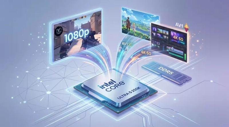 Процессор Intel Core Ultra на фоне логотипа компании