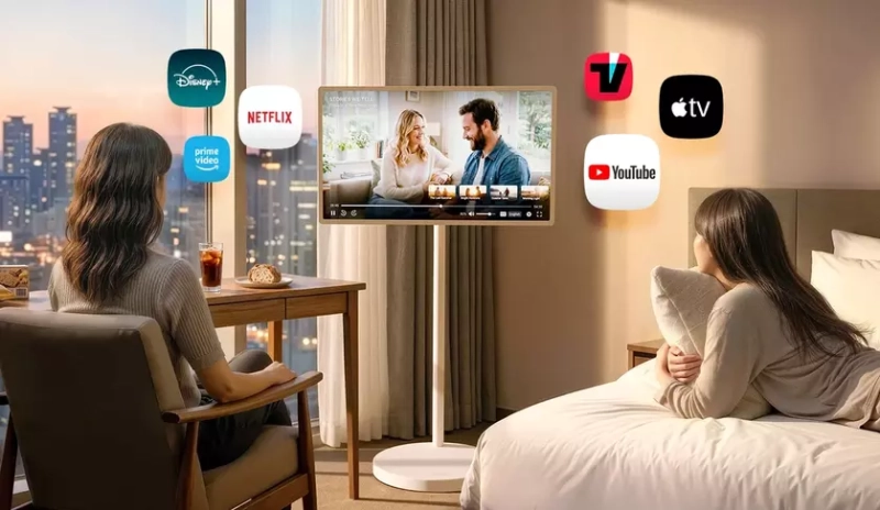 Портативный телевизор LG StanbyME 2 Max на подставке