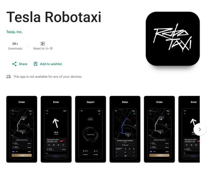 Tesla выпустила приложение Robotaxi для Android