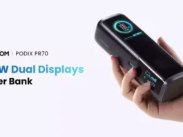 JOYROOM раскрыла суперпауэрбанк PODIX PR70 на 240 Вт с двумя экранами и встроенными кабелями