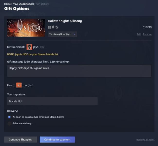 Valve упростила систему подарков в Steam: гостевая оплата, отправка на e-mail и покупка напрямую из списка желаемого