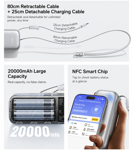 Baseus выпустила пауэрбанк на 20 000 мА/г с зарядкой 100 Вт и выдвижным USB-C за