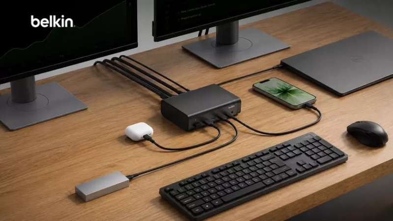 Универсальная док-станция Belkin INC032 с подключенными кабелями