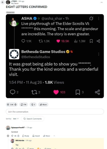 Фанаты уверены: The Elder Scrolls VI получит подзаголовок Sentinel
