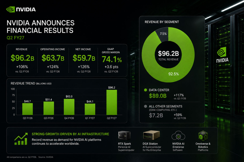 NVIDIA заработала .2 млрд за квартал — более 92% выручки принесли ЦОД