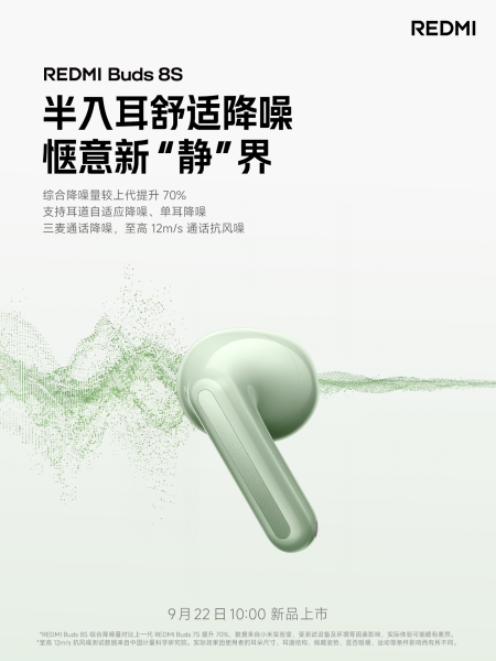 Redmi Buds 8S: Xiaomi обещает на 70% лучшее шумоподавление и «индивидуальный» звук