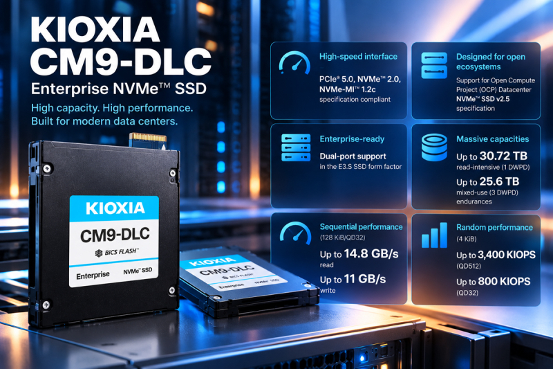 SSD с жидкостным охлаждением: Kioxia представила корпоративную серию CM9-DLC на 30 ТБ