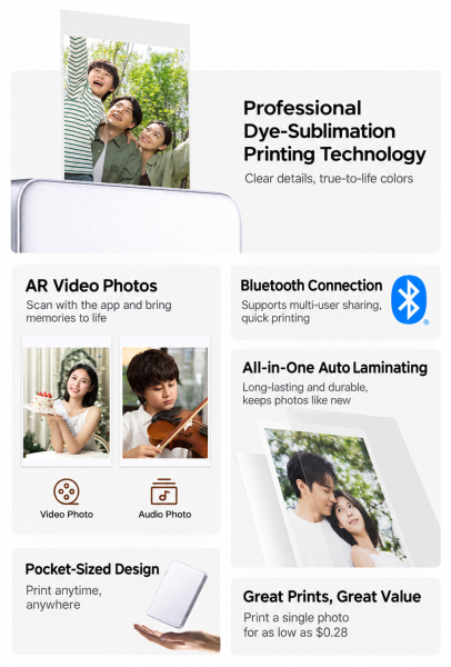 Xiaomi выпустила подарочный набор Mijia Pocket Photo Printer Pro с сублимационной печатью и магнитной рамкой